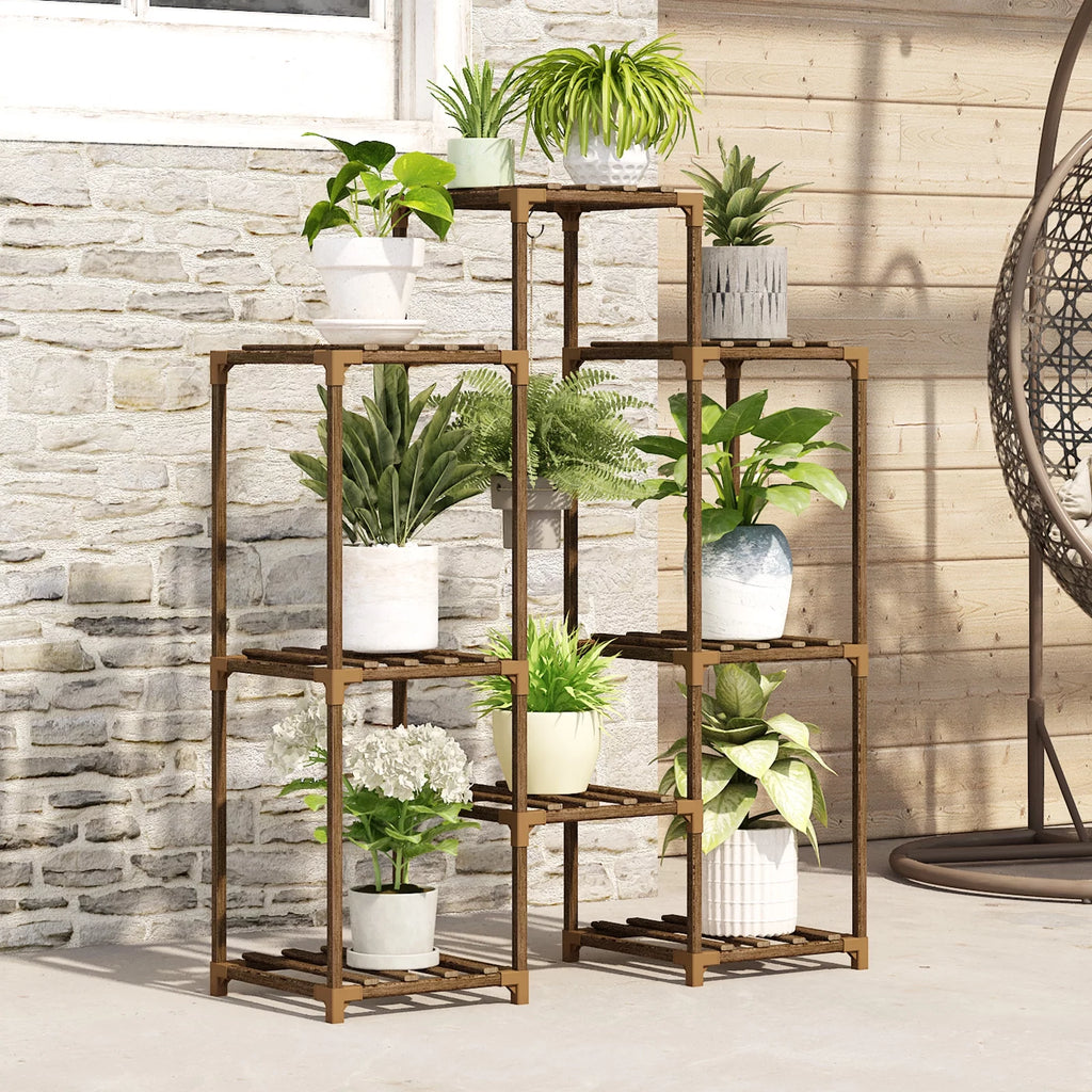 Tiered Wooden Plant Stand for Indoor and Outdoor Use - Multi-Tiered Plant Shelf and Ladder Holder