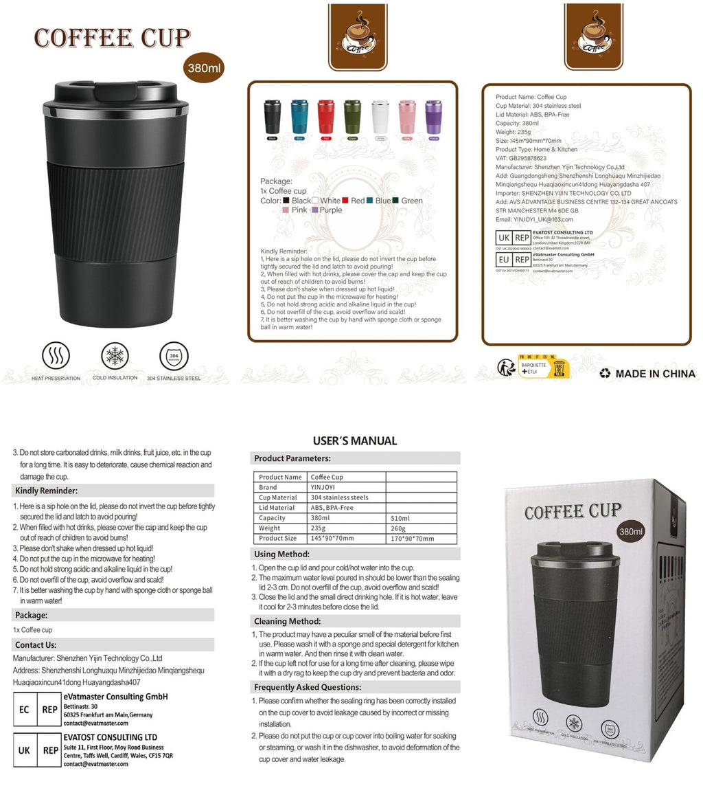 Tazas de Café de Viaje de 12 Oz con Aislamiento Térmico