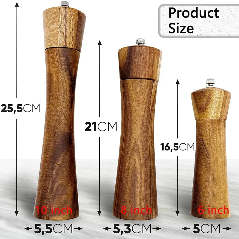 Premium Acacia Wood Salt and Pepper Grinder Set with Adjustable Ceramic Mill - Essential Kitchen Cooking Tools