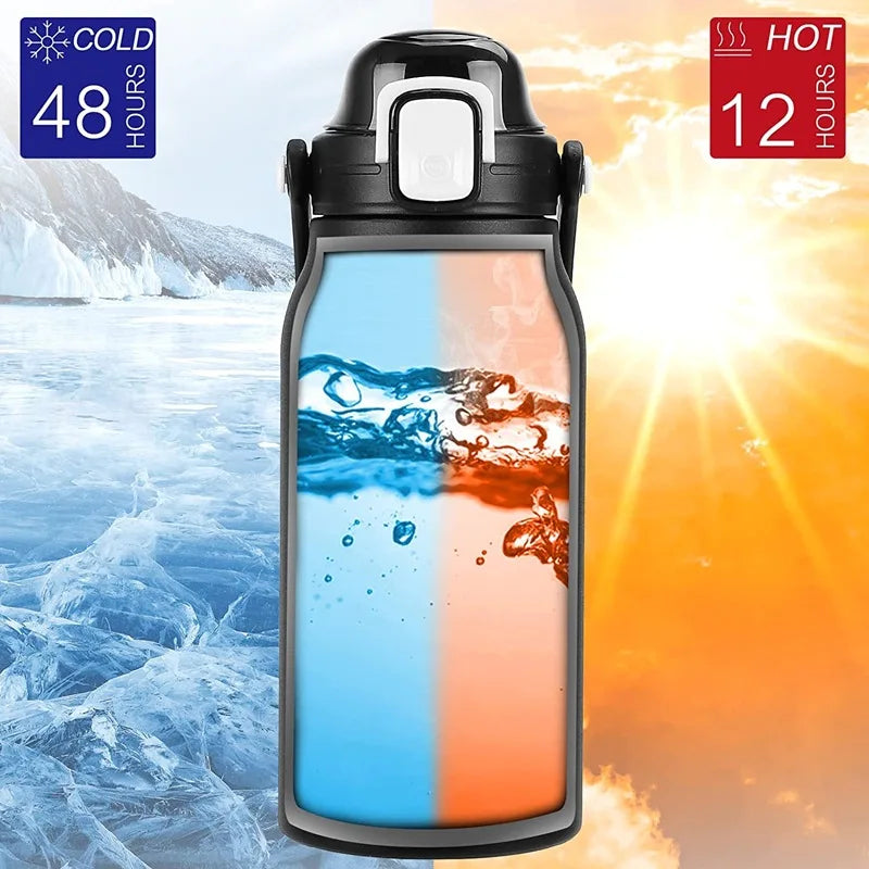 2L Stainless Steel Thermal Tumbler with Straw - Large Capacity Vacuum Flask for Hot and Cold Beverages - Ideal for Gym Use