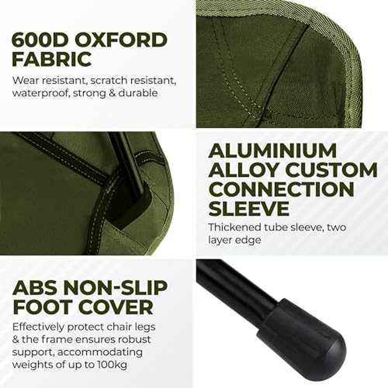 Ultralight Khaki Folding Camping Chair with Storage Pouch - Perfect for Outdoor Adventures!