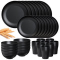 Juego de Vajilla de Plástico de Trigo para Cocina, 32 Piezas para 8 Personas, Color Negro