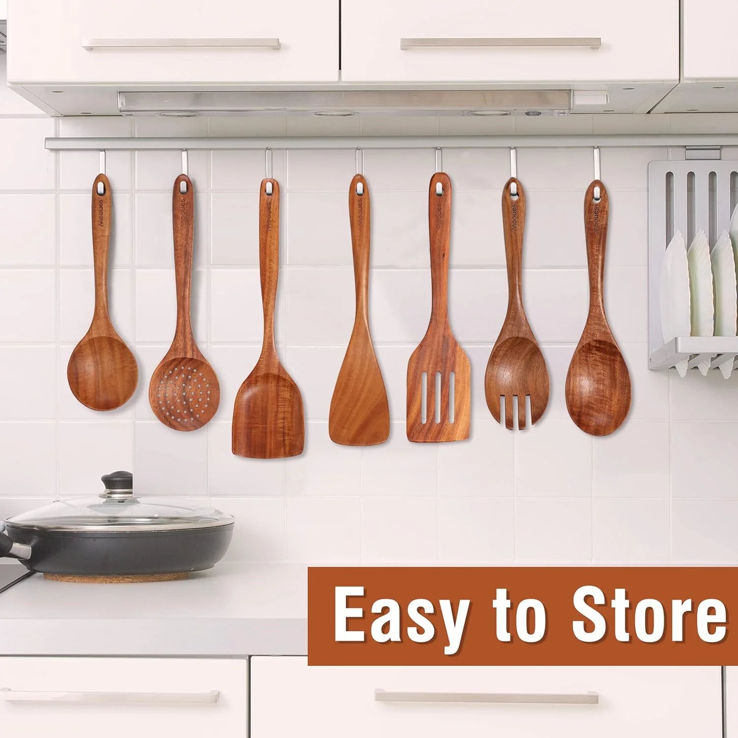 Premium 9-Piece Natural Teak Wooden Kitchen Utensil Set with Spoon Rest - Ergonomic Cooking Spoons & Stylish Utensil Holder