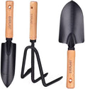 Minimalist Gardening Tool Set with Wooden Handles - 3-Piece Set Including Narrow Trowel, Wide Trowel, and Garden Rake for Succulent Transplanting