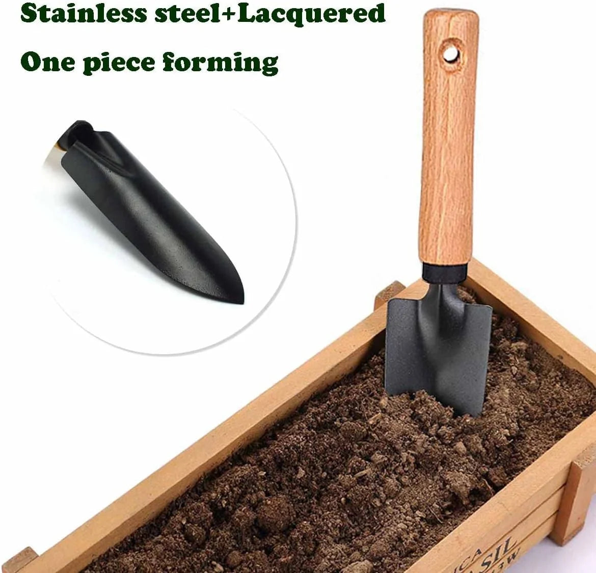 Minimalist Gardening Tool Set with Wooden Handles - 3-Piece Set Including Narrow Trowel, Wide Trowel, and Garden Rake for Succulent Transplanting