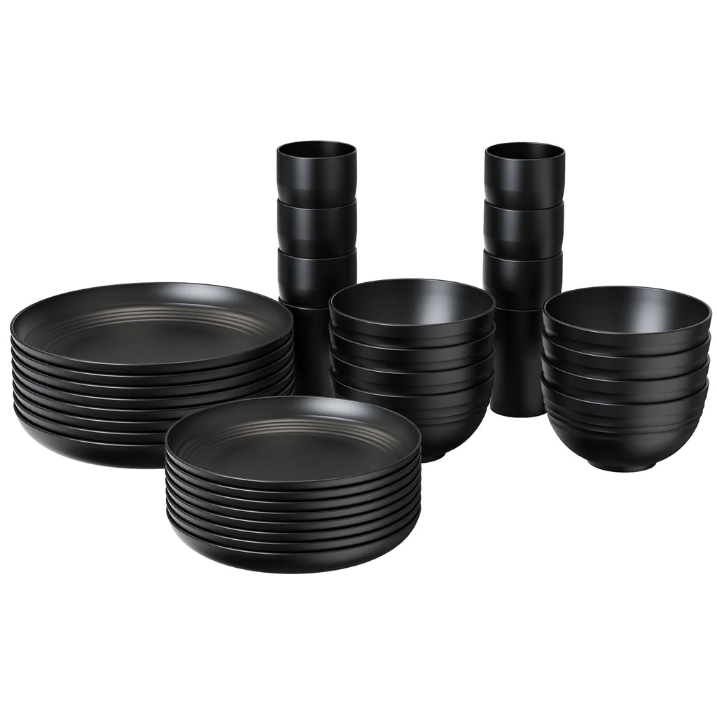 Juego de Vajilla de Plástico de Trigo para Cocina, 32 Piezas para 8 Personas, Color Negro