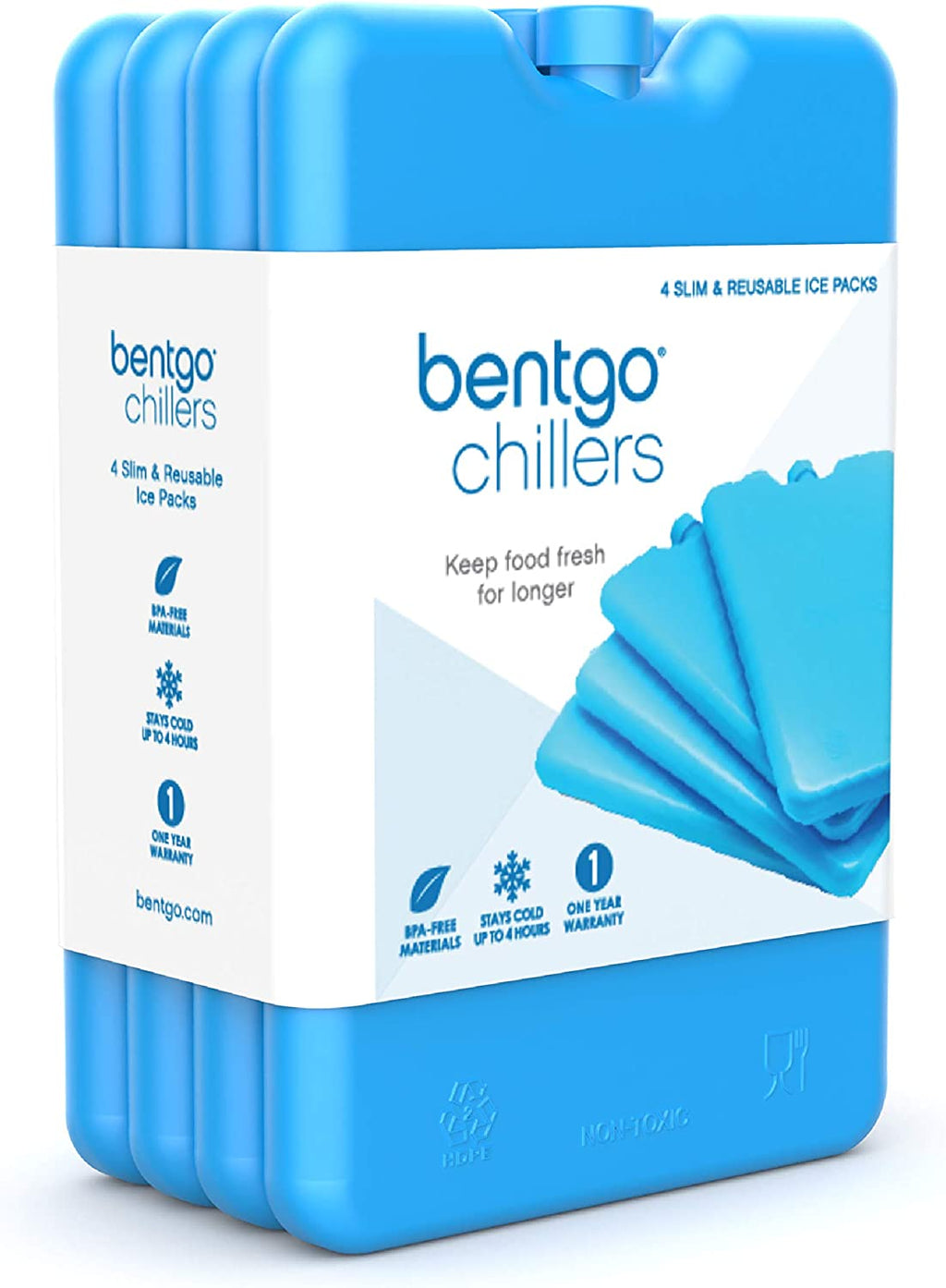 Ice Lunch Chillers - Ultra-Thin Ice Packs Perfect for Everyday Use in Lunch Bags, Lunch Boxes and Coolers - 4 Pack (Blue)