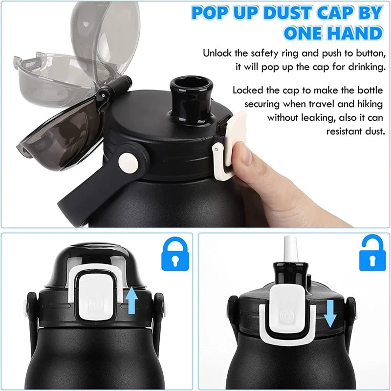 2L Stainless Steel Thermal Tumbler with Straw - Large Capacity Vacuum Flask for Hot and Cold Beverages - Ideal for Gym Use