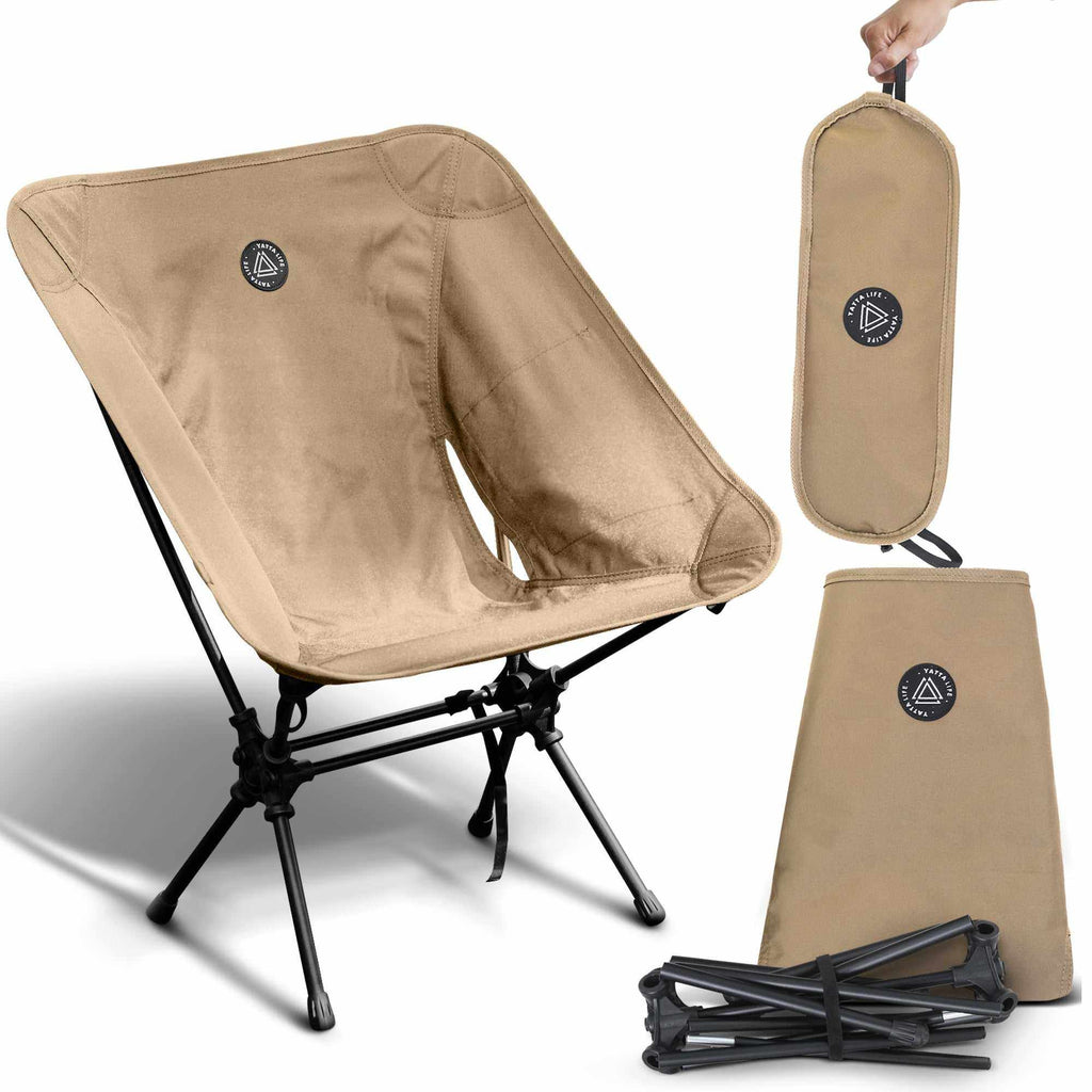 Ultralight Khaki Folding Camping Chair with Storage Pouch - Perfect for Outdoor Adventures!