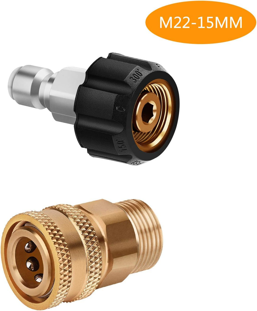 Pressure Washer Adapter Kit - 3/8" Quick-Connect to M22-15mm, 5000 PSI High Pressure Hose Connection Set
