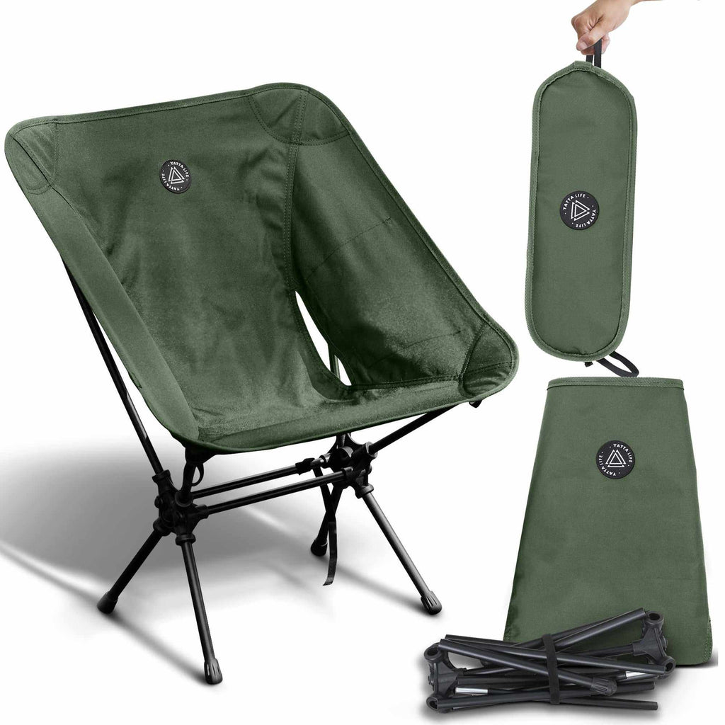 Ultralight Khaki Folding Camping Chair with Storage Pouch - Perfect for Outdoor Adventures!